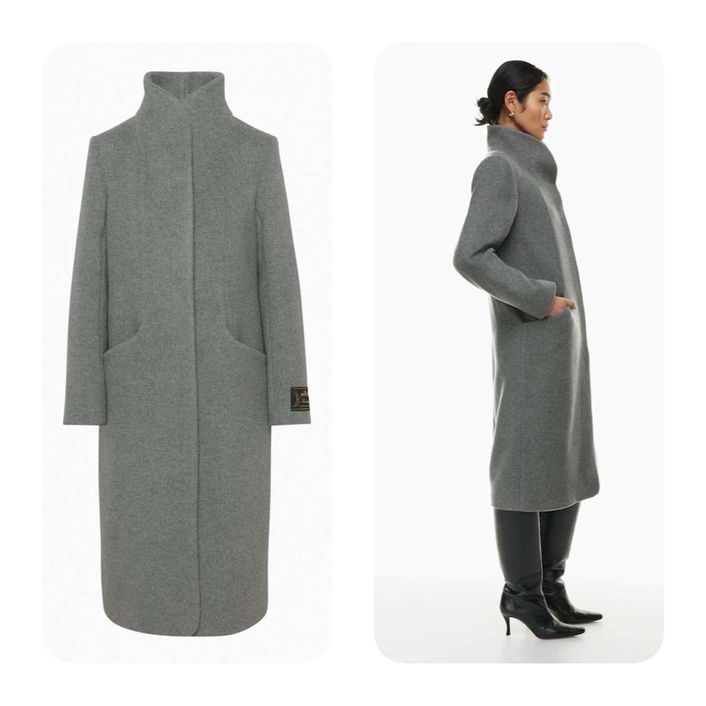 [s] Aritzia Wilfred Cocoon Coat Wool Cashmere Long Funnel Neck Heather Grey